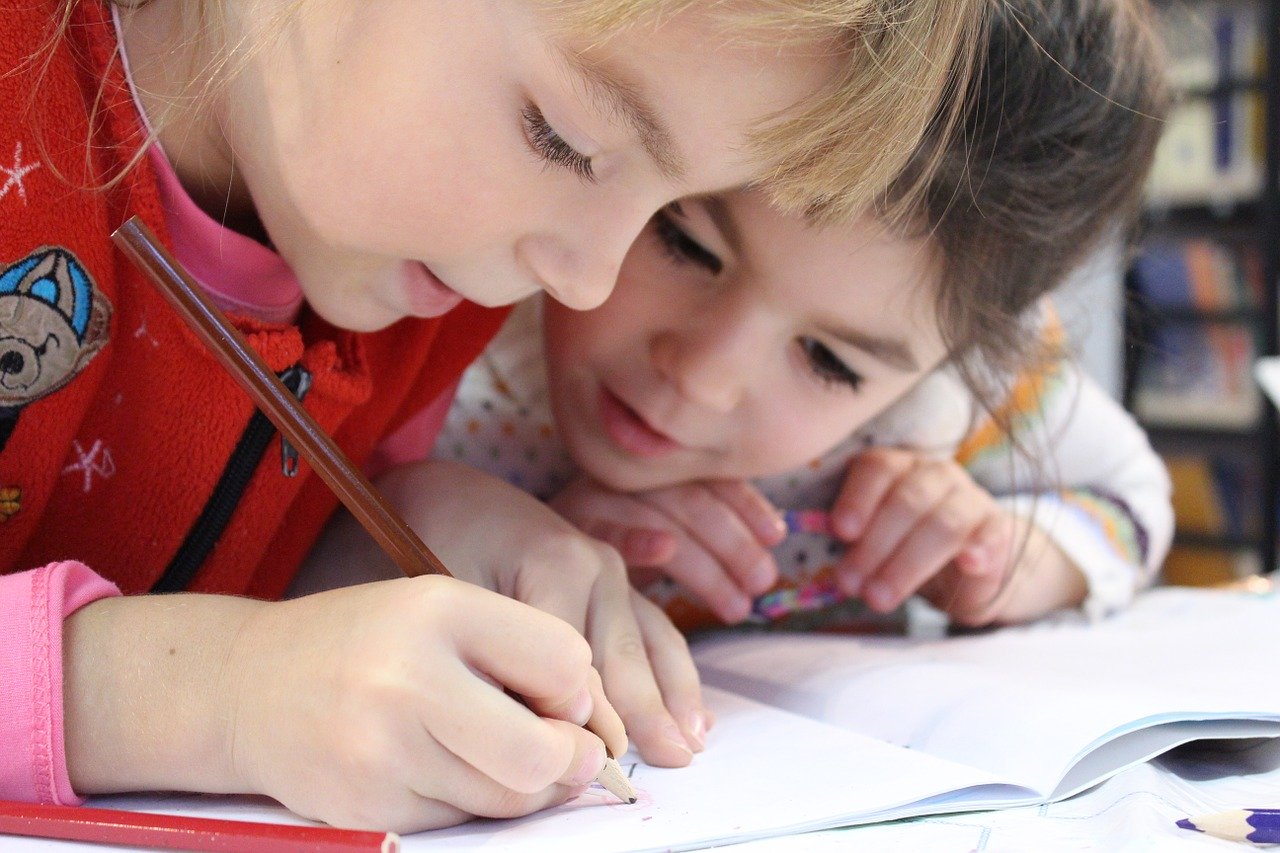 Children working at a table.